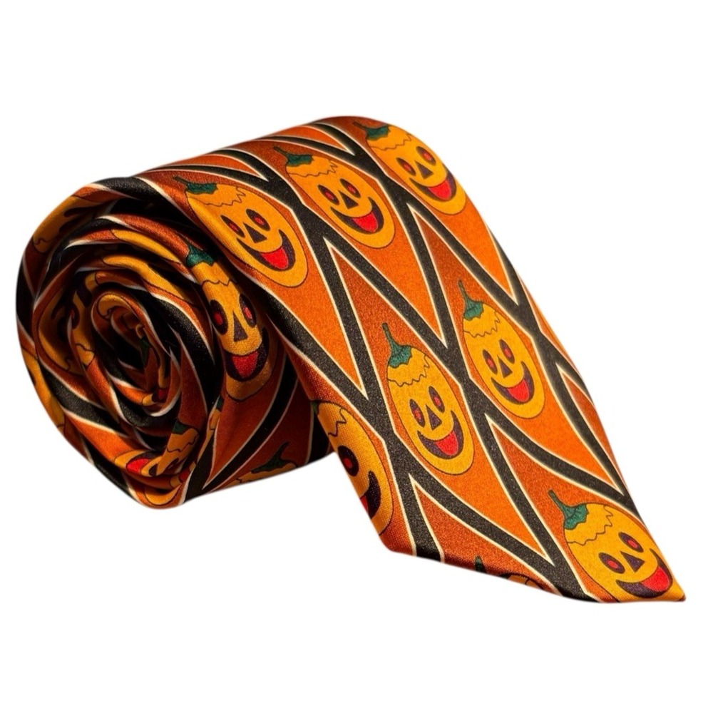 Jack O Lantern Pumpkin Necktie‎ Three Rooker Mens Halloween Smiling Fall Holiday